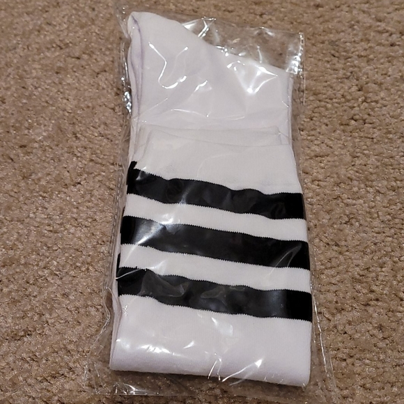 Knee high socks 3 stripes white blue red sz 6-8 - Picture 4 of 5